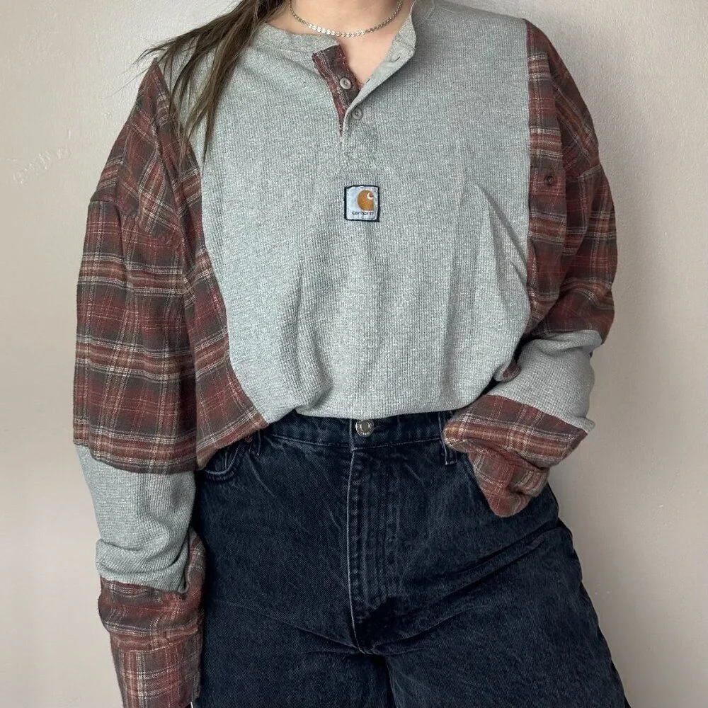 Reworked Vintage Carhartt Flannel Baggy Relaxed Western Long Sleeve Shirt Top